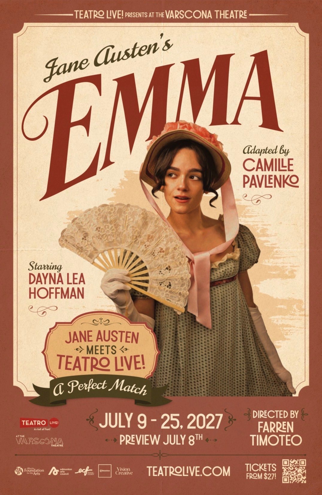 Teatro Live! poster for Jane Austen’s Emma at the Varscona Theatre