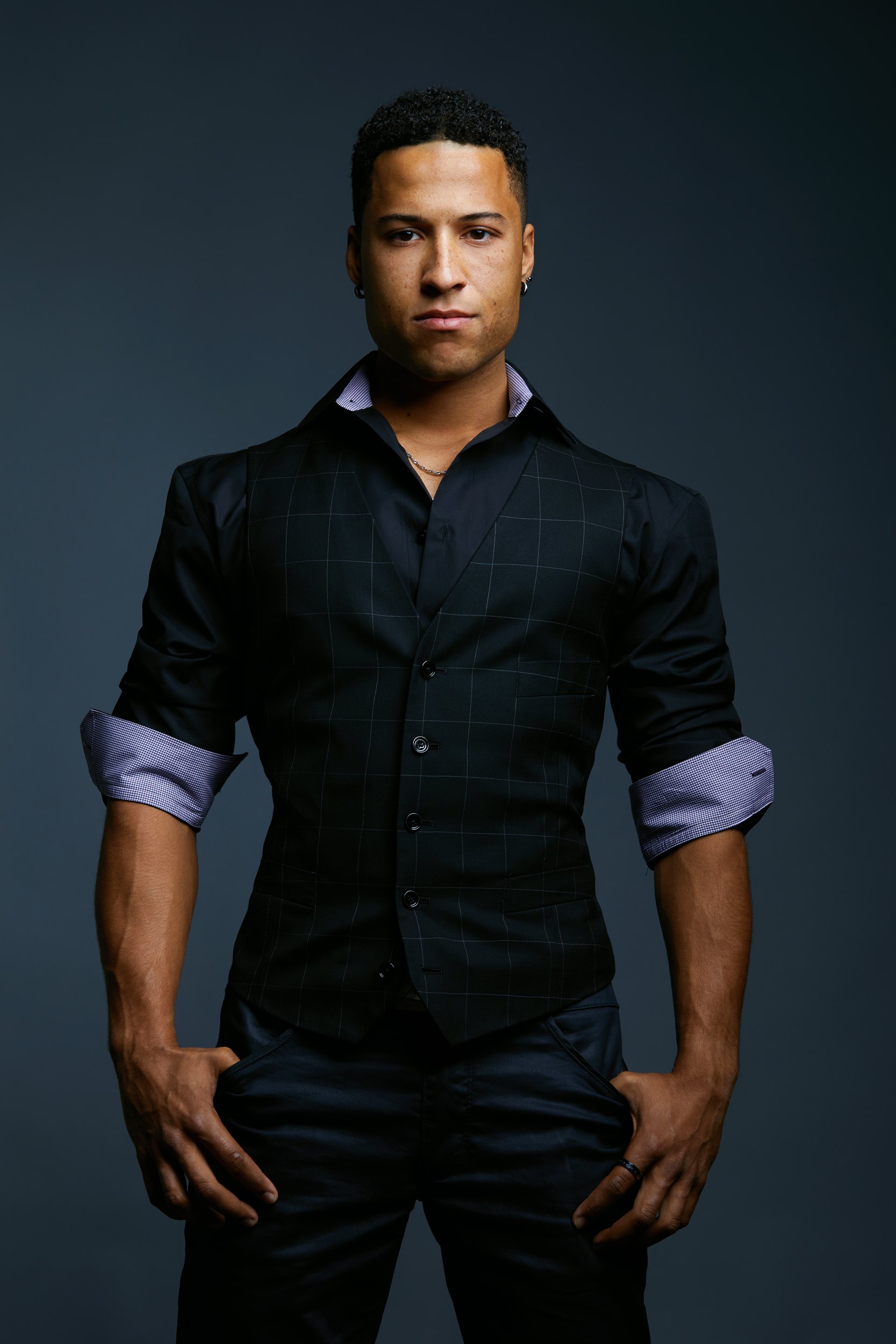 The same session, a black shirt with the cuffs turned up