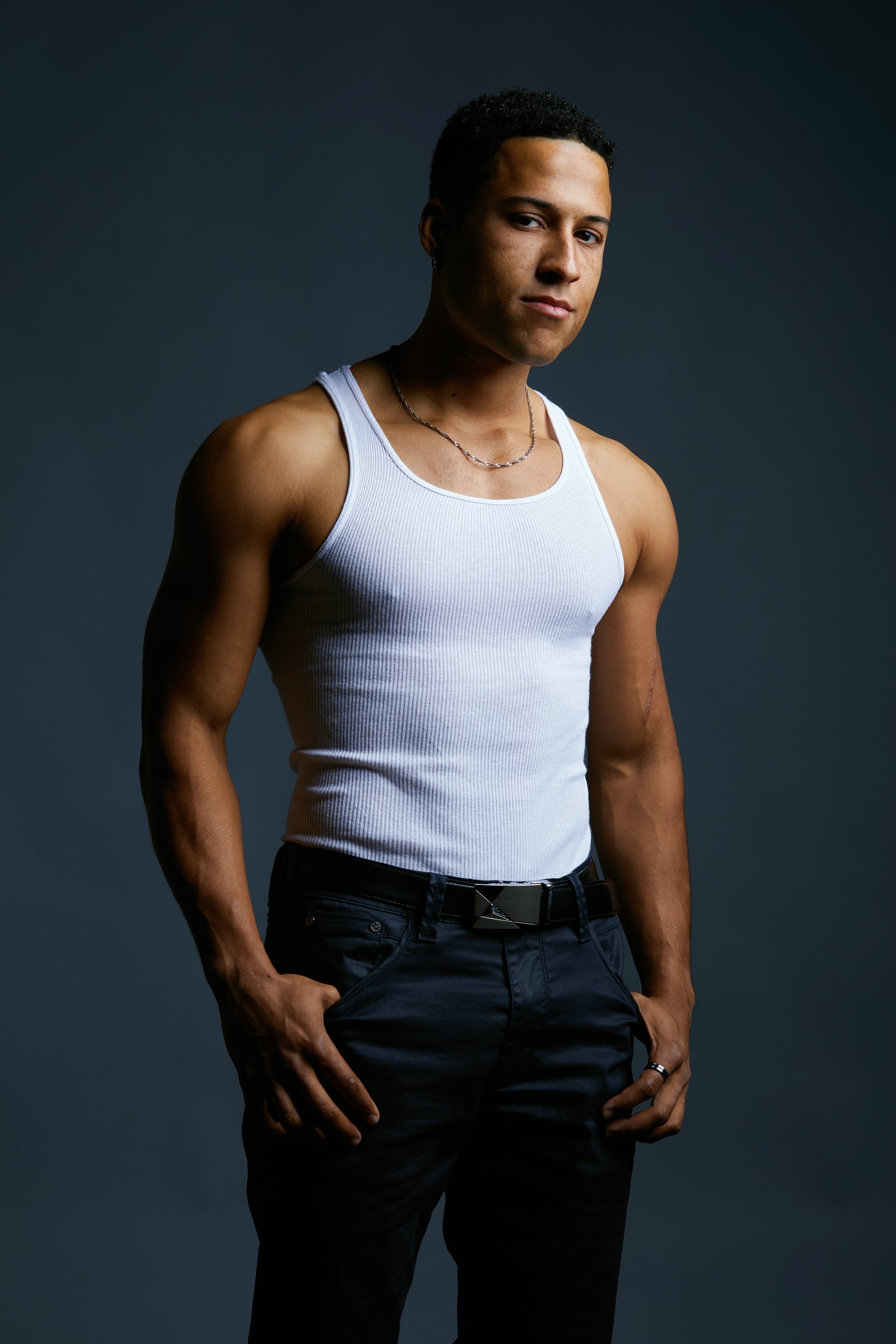 The same session, a white tank and jeans