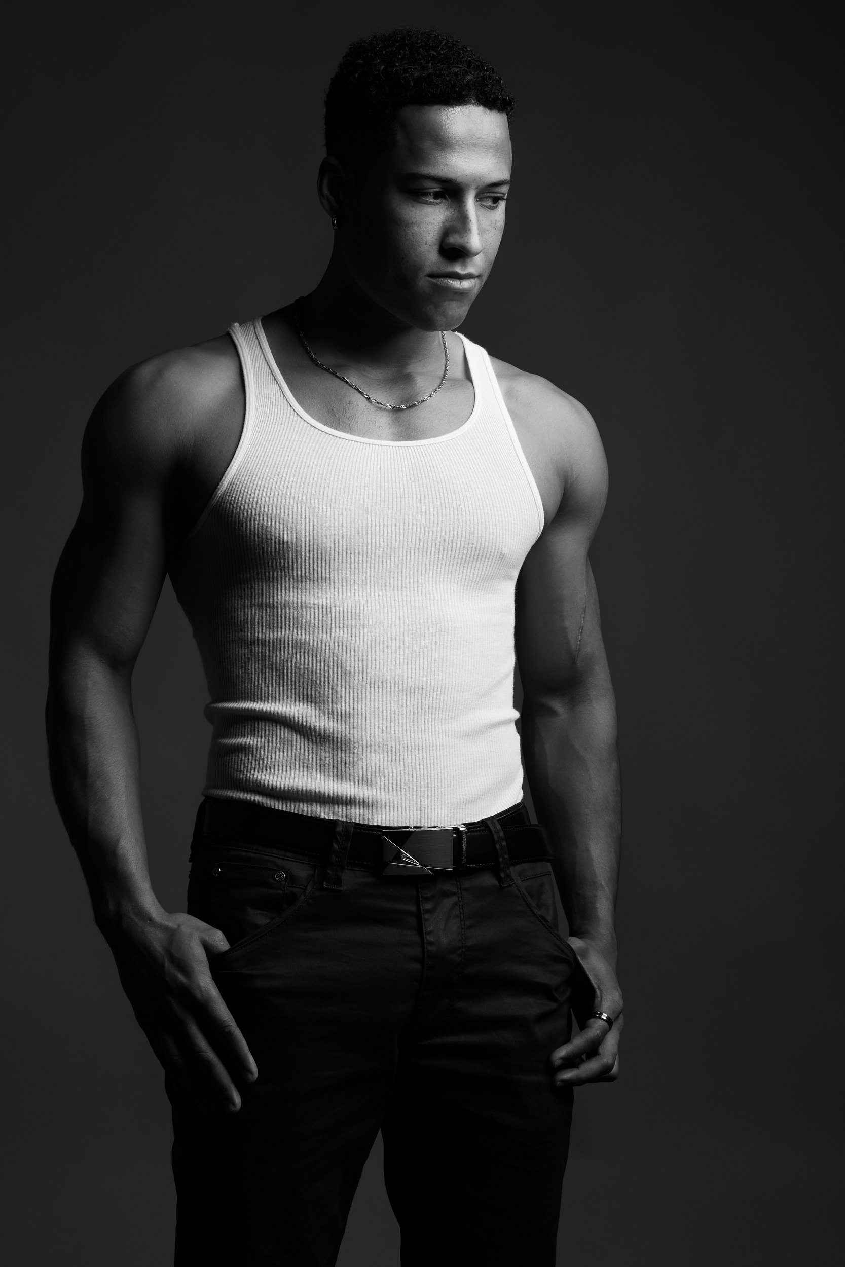The same session in black and white, the white tank