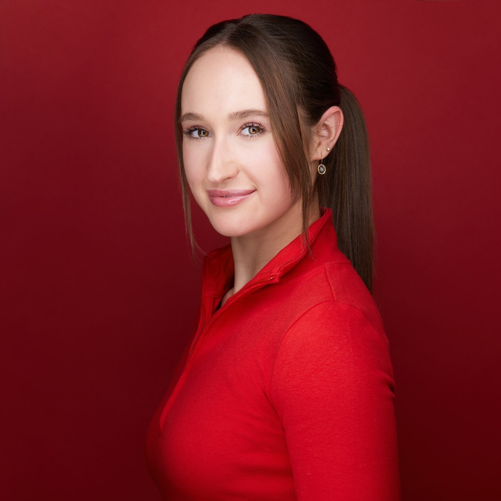 Dance headshot: a red top against red