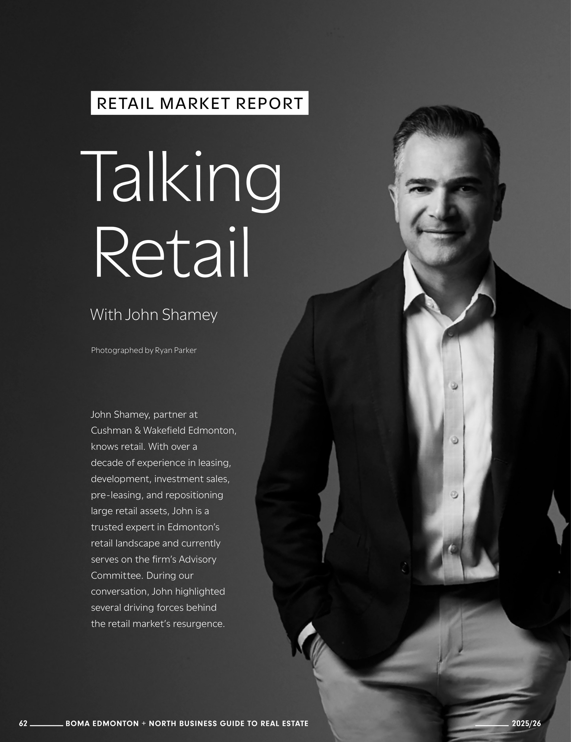 Talking Retail: the opening page, the portrait full height beside the title