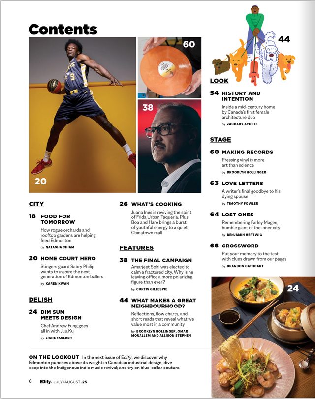 The contents page, Sabry Philip in the air on yellow at the top of it