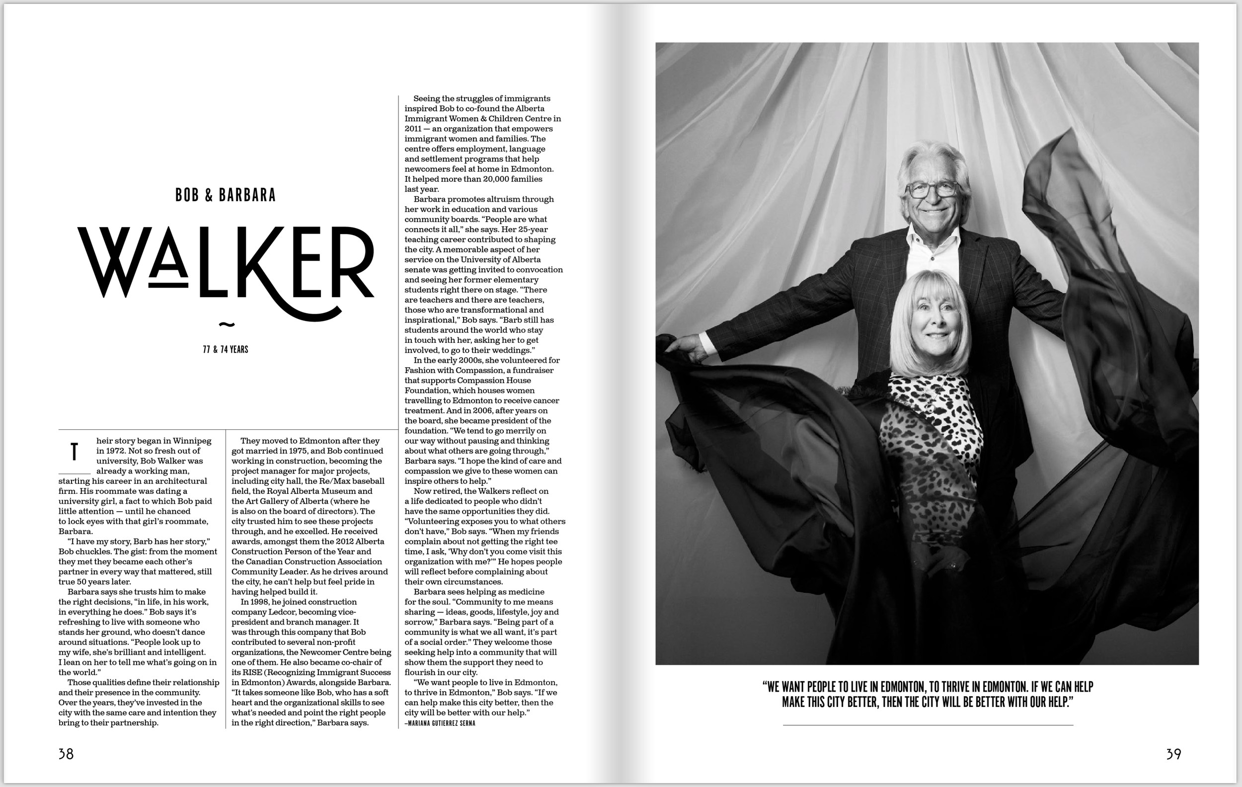 The spread for Bob and Barbara Walker: the two of them together, the cloth open behind