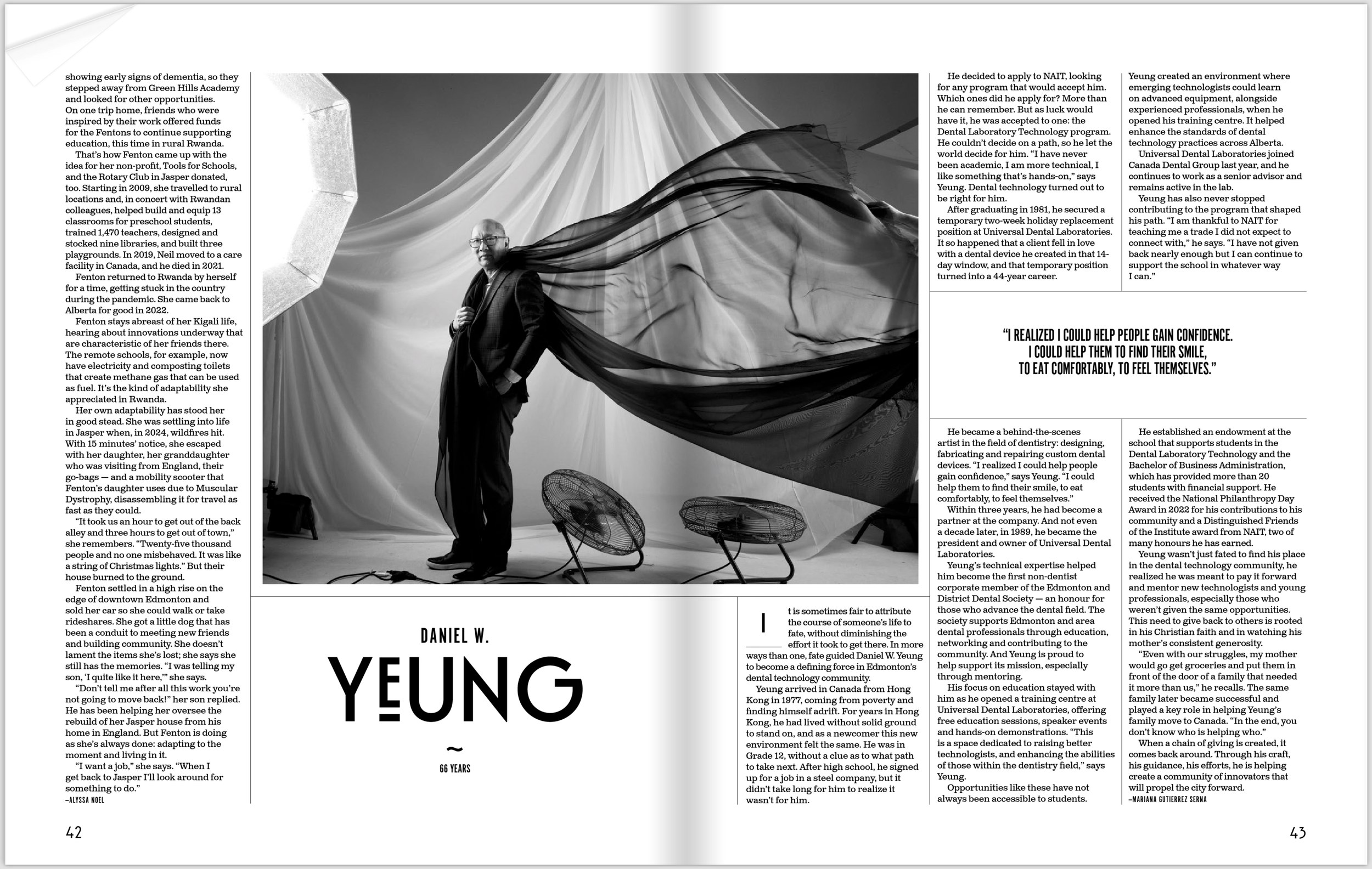 The spread for Daniel W. Yeung, the cloth carried the width of the page