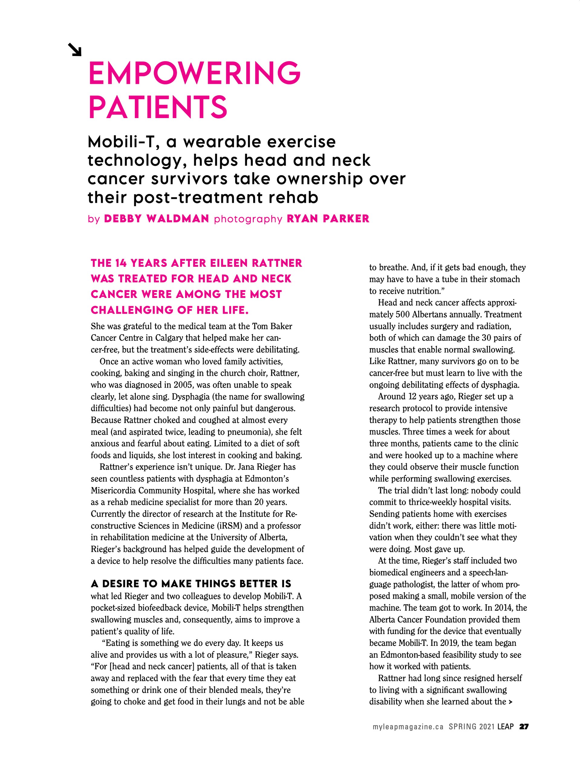 The facing page, Empowering Patients: the headline and the story