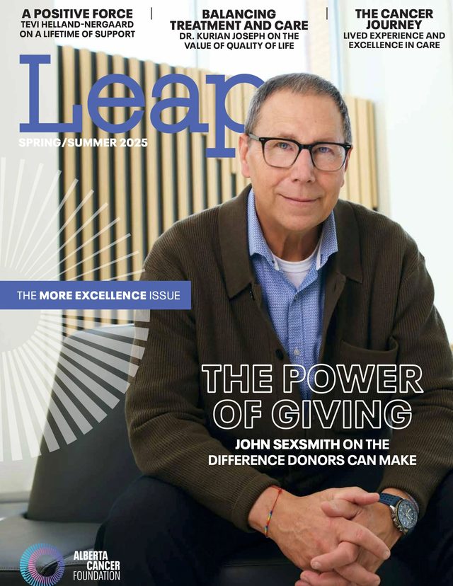 Leap magazine, Spring / Summer 2025: the cover, John Sexsmith in a dark jacket and glasses, seated