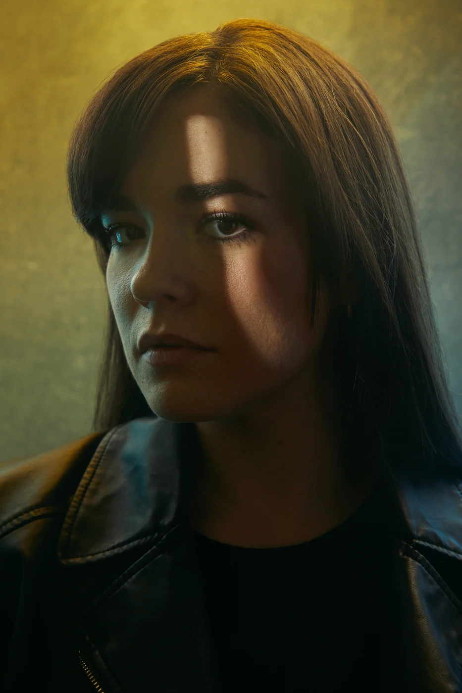 Portrait from Ryan Parker’s Slice of Light series — a single slice of light across the face, Edmonton