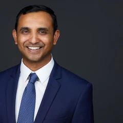 Shyam G., the same headshot cropped square for a badge